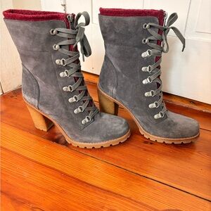 Ugg Gray Suede Lace-Up Heeled Boots